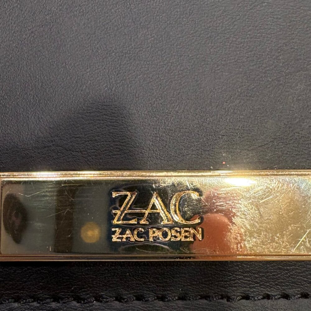 ZAC Zac Posen Black Leather Zip Card Case Wallet Gold Logo - Picture 3 of 4
